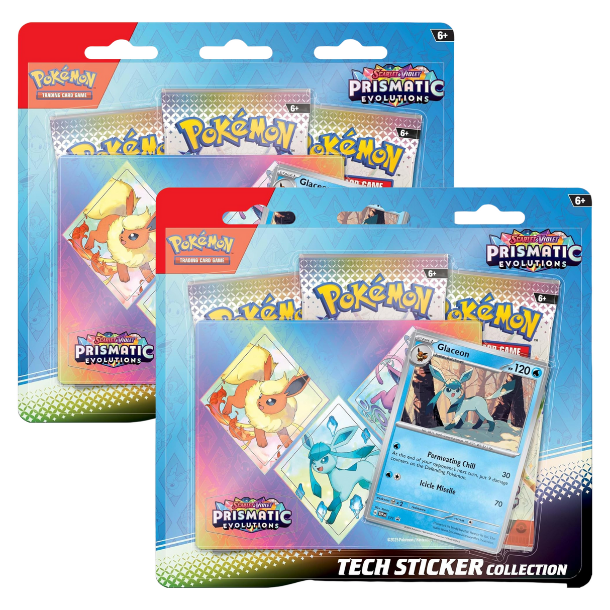 Pokemon SV8.5 Scarlet and Violet Prismatic Evolutions Tech Sticker Collection | Glaceon (2-Pack)