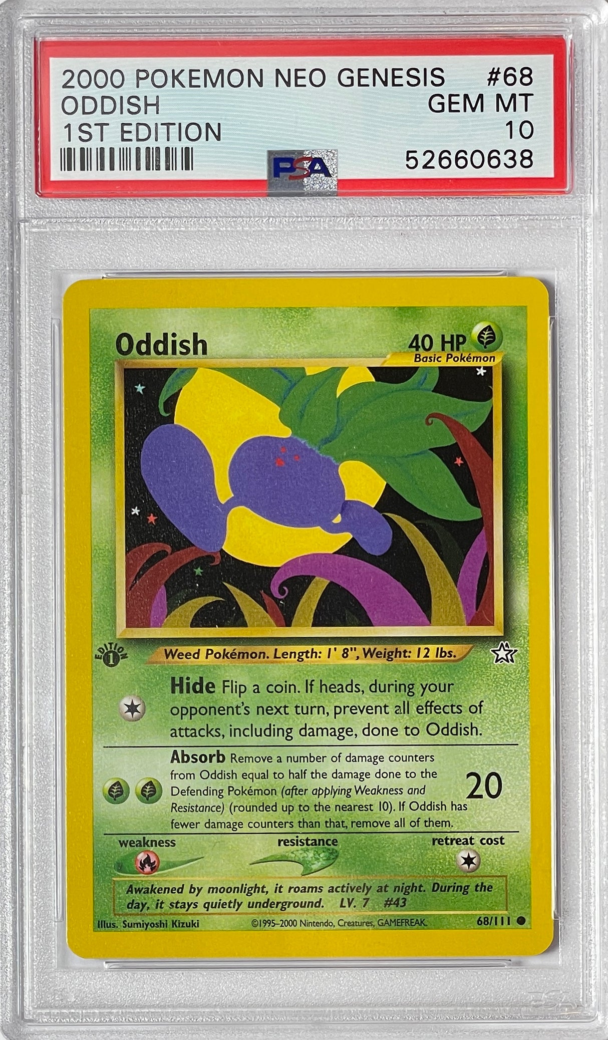 Pokemon 2000 Neo Genesis 1st Edition Oddish 68/111 PSA 10 GEM MINT (Graded Card)
