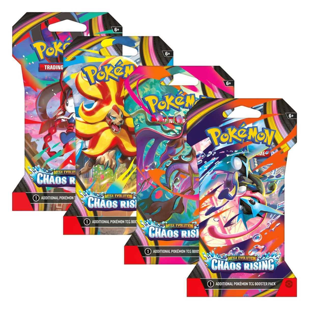 Pokemon ME4 Mega Evolution Chaos Rising Art Set | 4 Sleeved Booster Packs (One of Each Artwork)