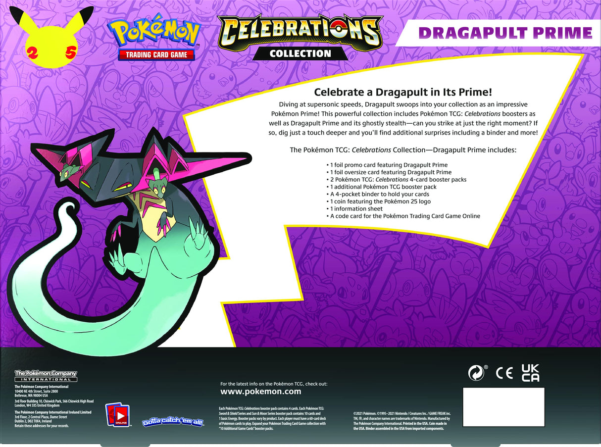 Pokémon | Celebrations Collection Dragapult Prime | Card Game | Ages 6+ | 2 Players | 10+ Minutes Playing Time