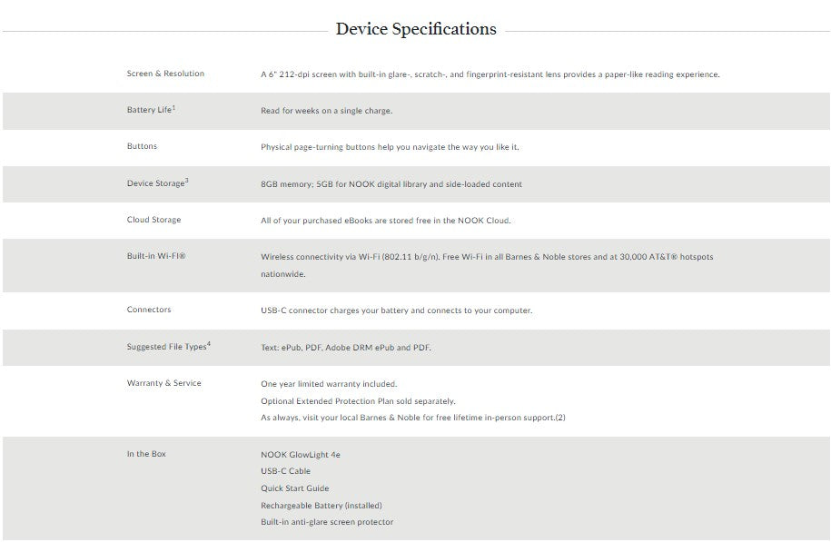 Barnes & Noble NOOK Glowlight 4e eReader | 6" Touchscreen | 8GB | Black | BNRV1000 (Open Box, Like New)