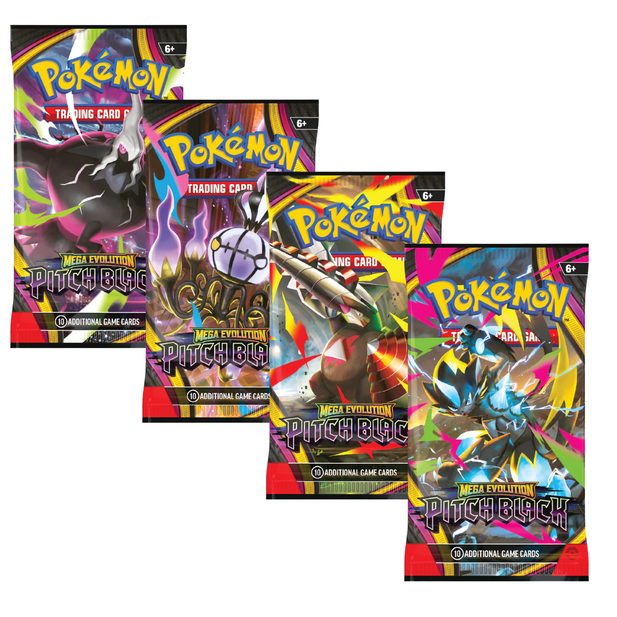 Pokemon ME5 Mega Evolution Pitch Black Art Set | 4 Booster Packs (One of Each Artwork)