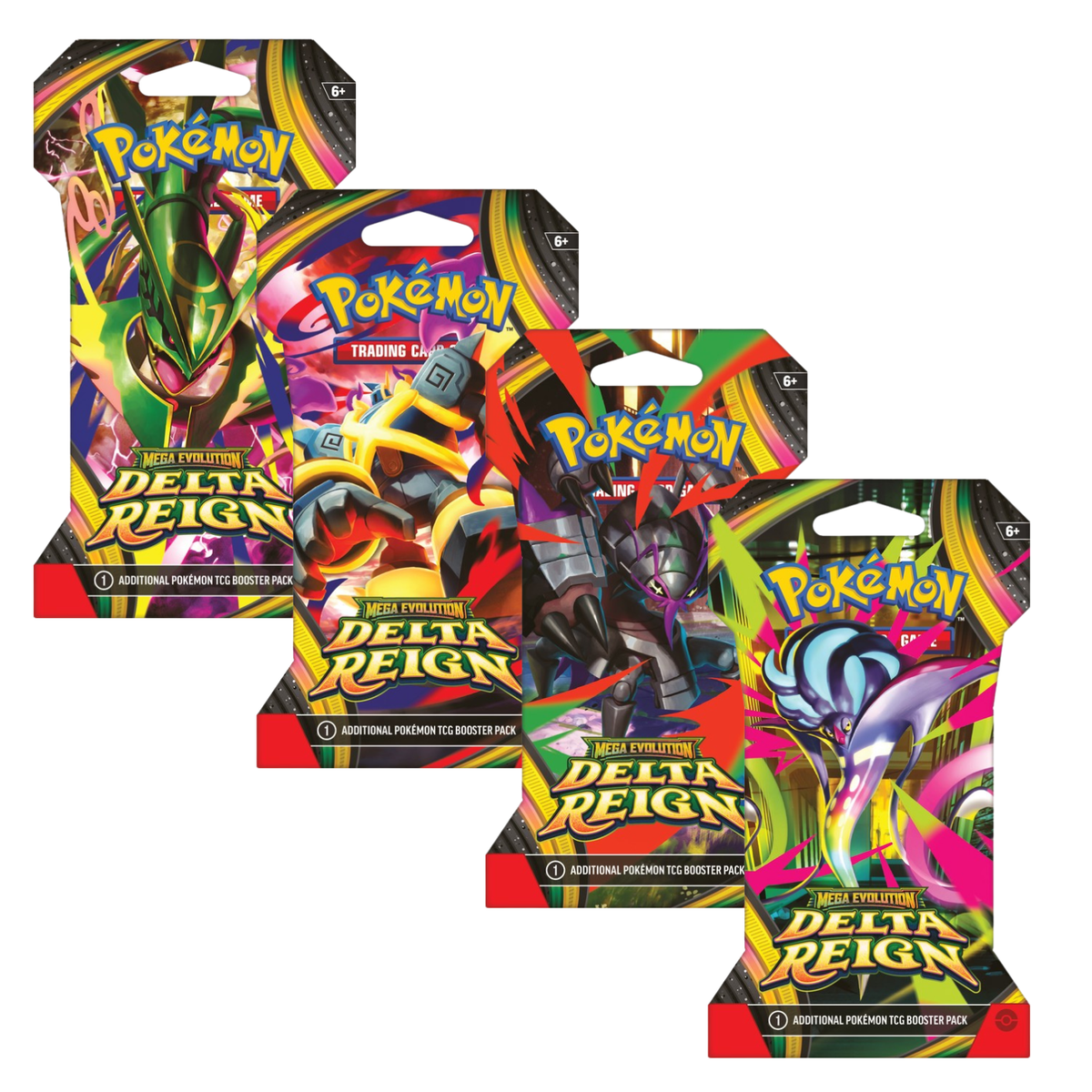 Pokemon ME6 Mega Evolution Delta Reign Art Set | 4 Sleeved Booster Packs (One of Each Artwork)