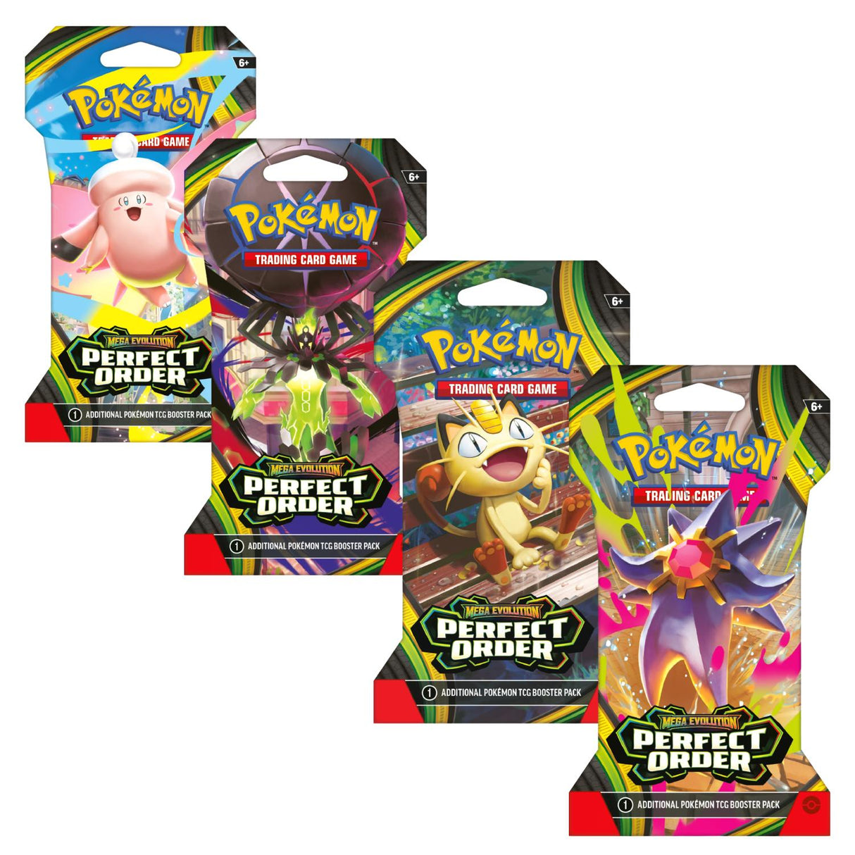 Pokemon ME3 Perfect Order Art Set | 4 Sleeved Booster Packs (One of Each Artwork)