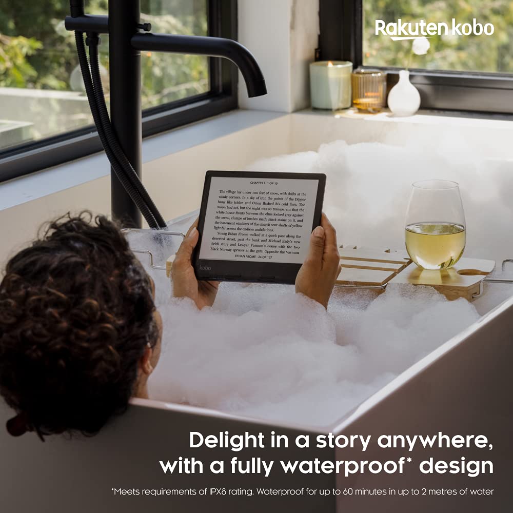 Kobo Sage | eReader | 8" HD Glare Free Touchscreen | Waterproof | Adjustable Brightness and Color Temperature | Blue Light Reduction | Bluetooth | WiFi | 32GB of Storage | Carta E Ink Technology Black