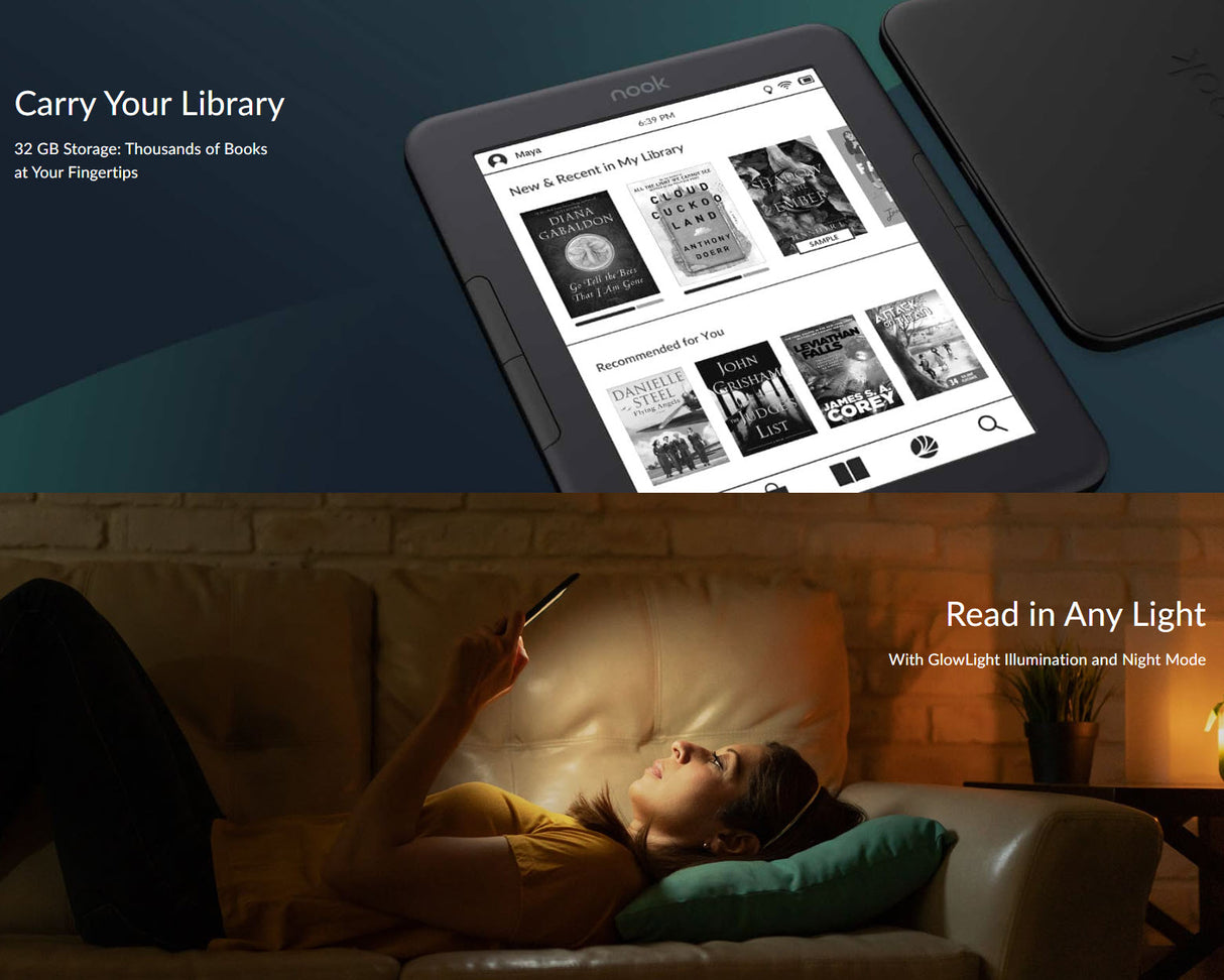 Barnes & Noble NOOK Glowlight 4 eReader | 6" Touchscreen | 32GB | Black | BNRV1100 (Like New, Open Box)