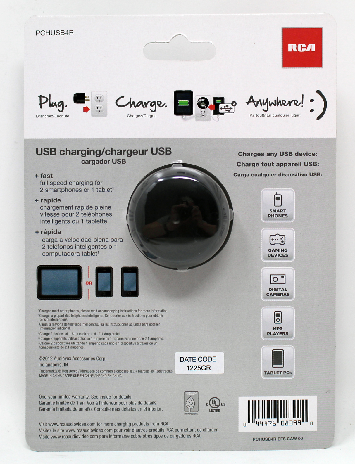 RCA USB Home and Travel Dual Port Charger 2.1Amp (PCHUSB4R)