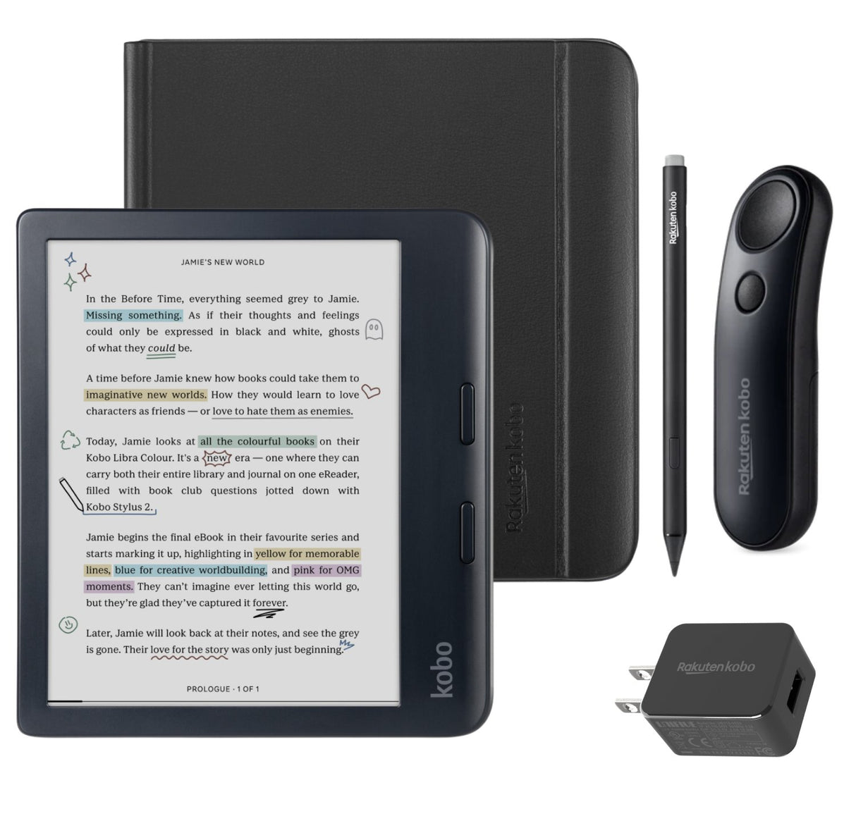Kobo Libra Colour (Black) eReader with Notebook SleepCover & Black Remote Page Turner Bundle