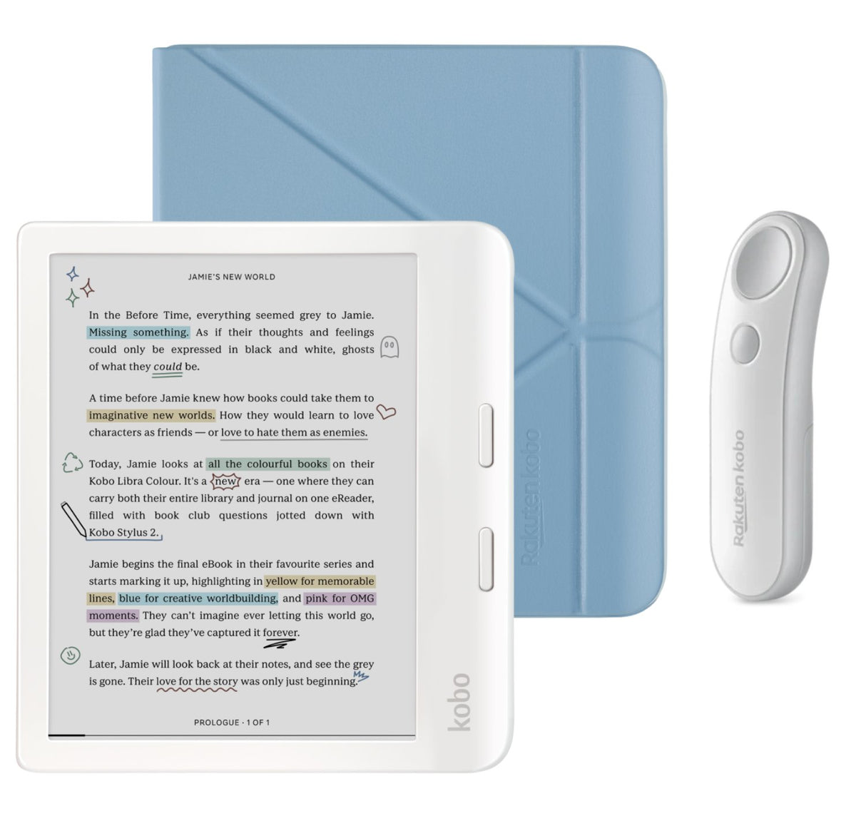 Kobo Libra Colour (White) eReader with SleepCover & White Remote Page Turner Bundle