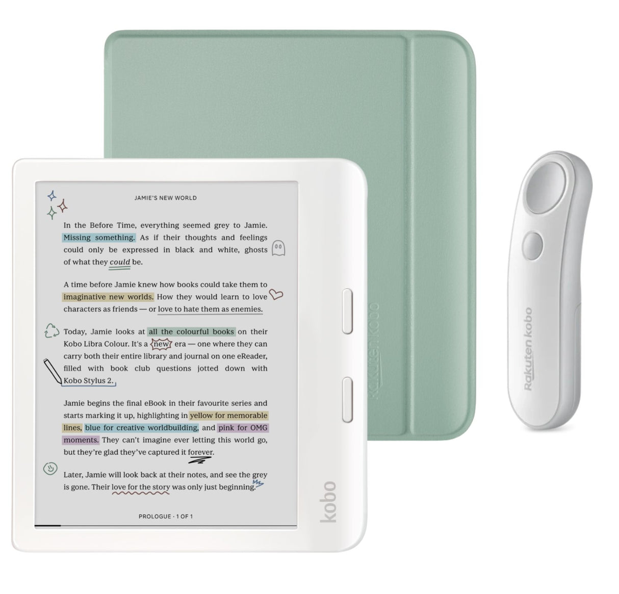 Kobo Libra Colour (White) eReader with SleepCover & White Remote Page Turner Bundle