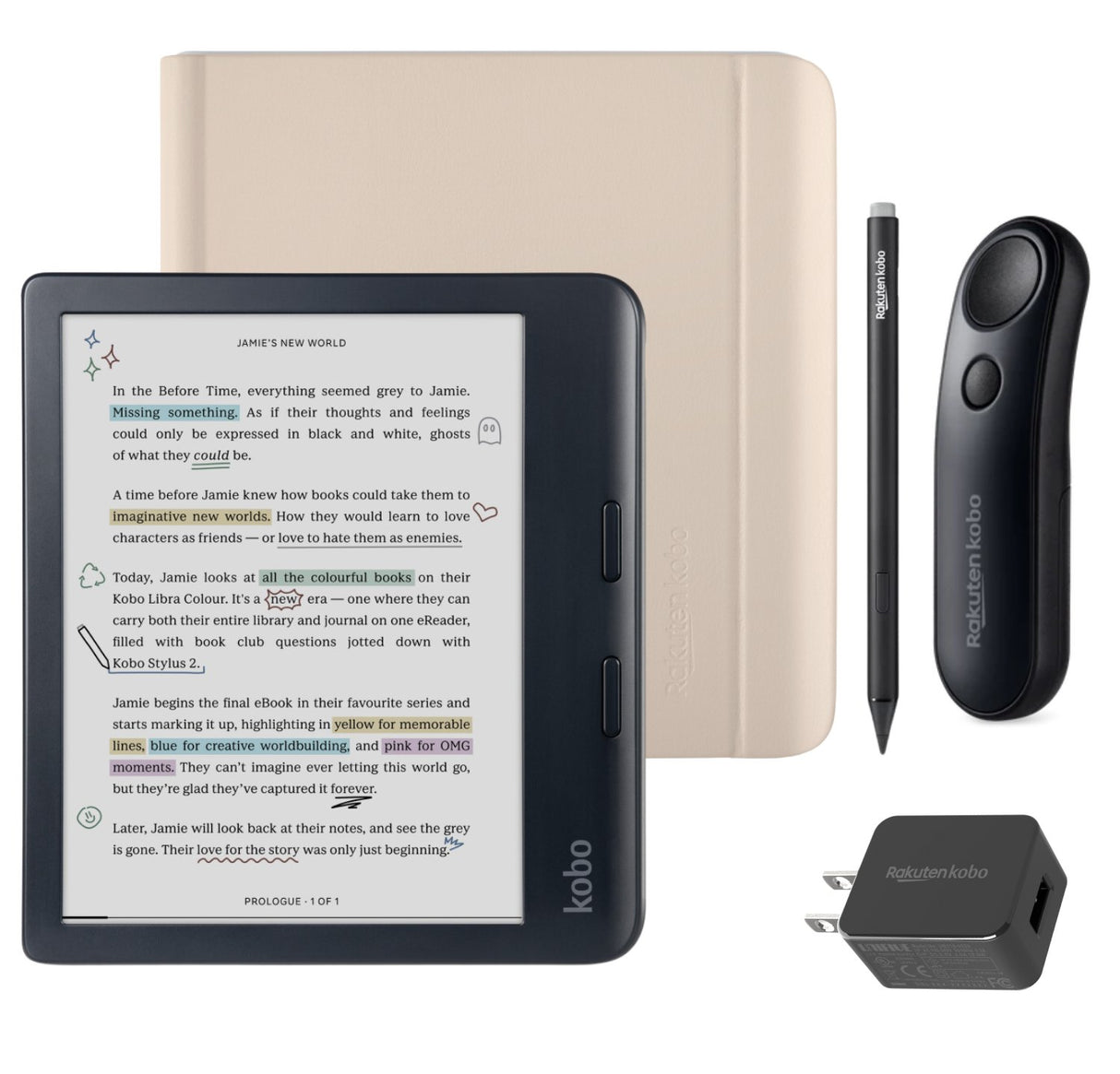 Kobo Libra Colour (Black) eReader with Notebook SleepCover & Black Remote Page Turner Bundle