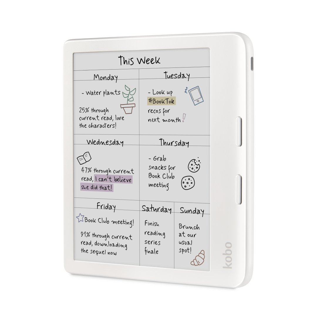Kobo Libra Colour (White) eReader with Sand Beige Notebook SleepCover, White Stylus 2Gen & AC Bundle