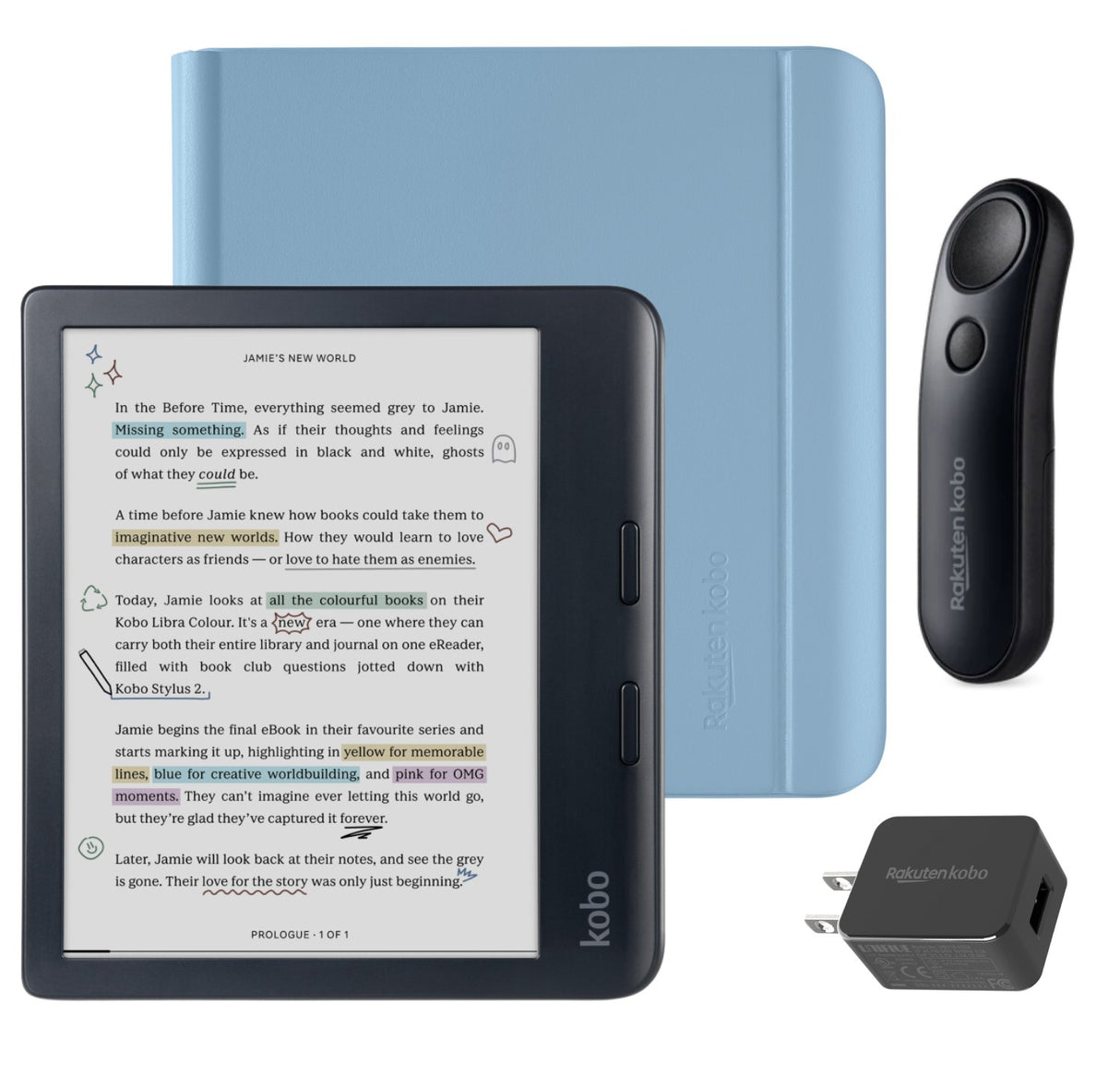 Kobo Libra Colour (Black) eReader with Notebook SleepCover & Black Remote Page Turner Bundle