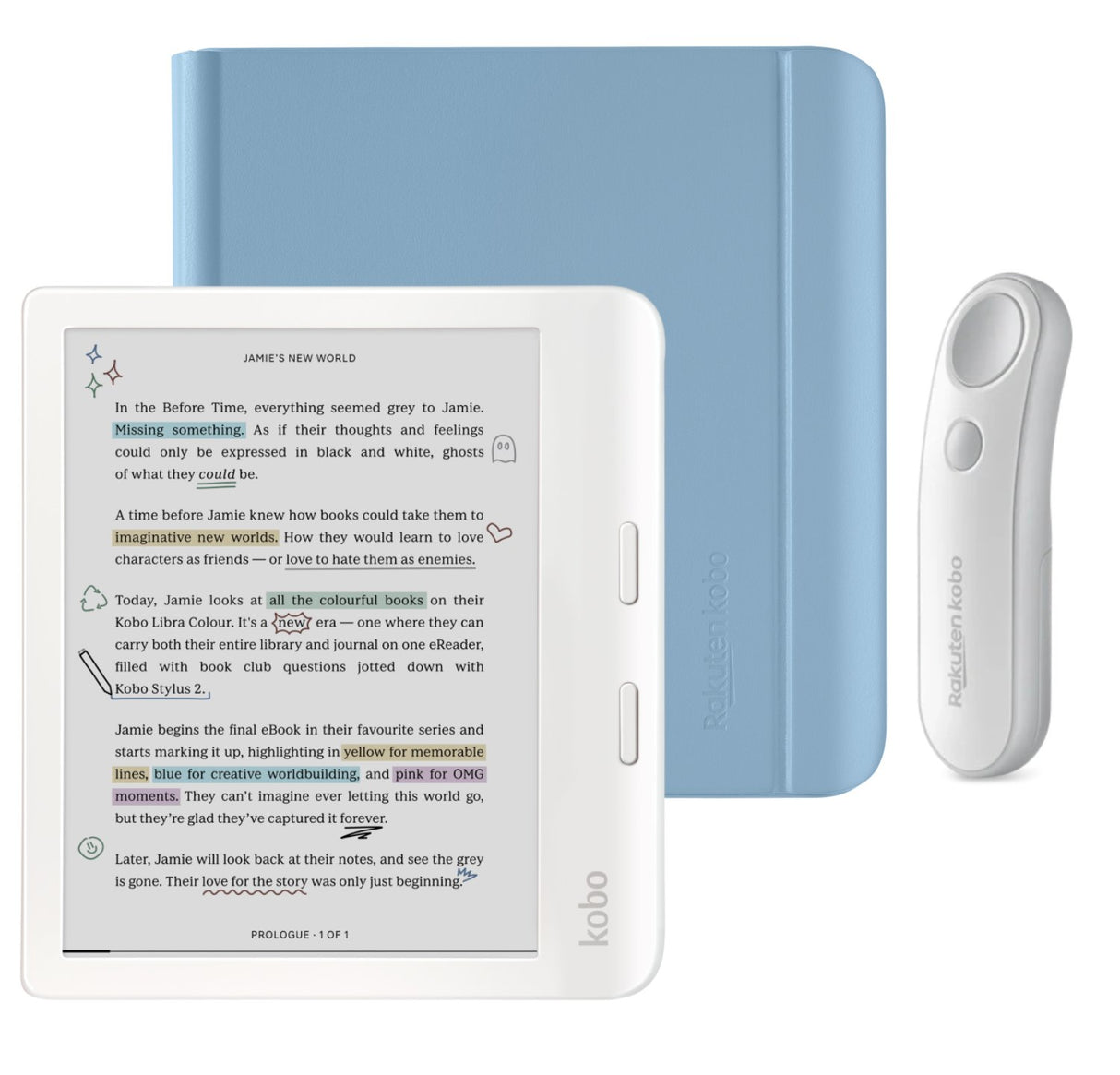 Kobo Libra Colour (White) eReader with Notebook SleepCover & White Remote Page Turner Bundle
