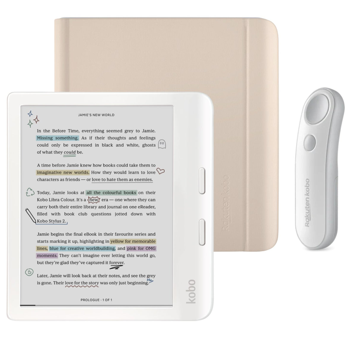 Kobo Libra Colour (White) eReader with Notebook SleepCover & White Remote Page Turner Bundle