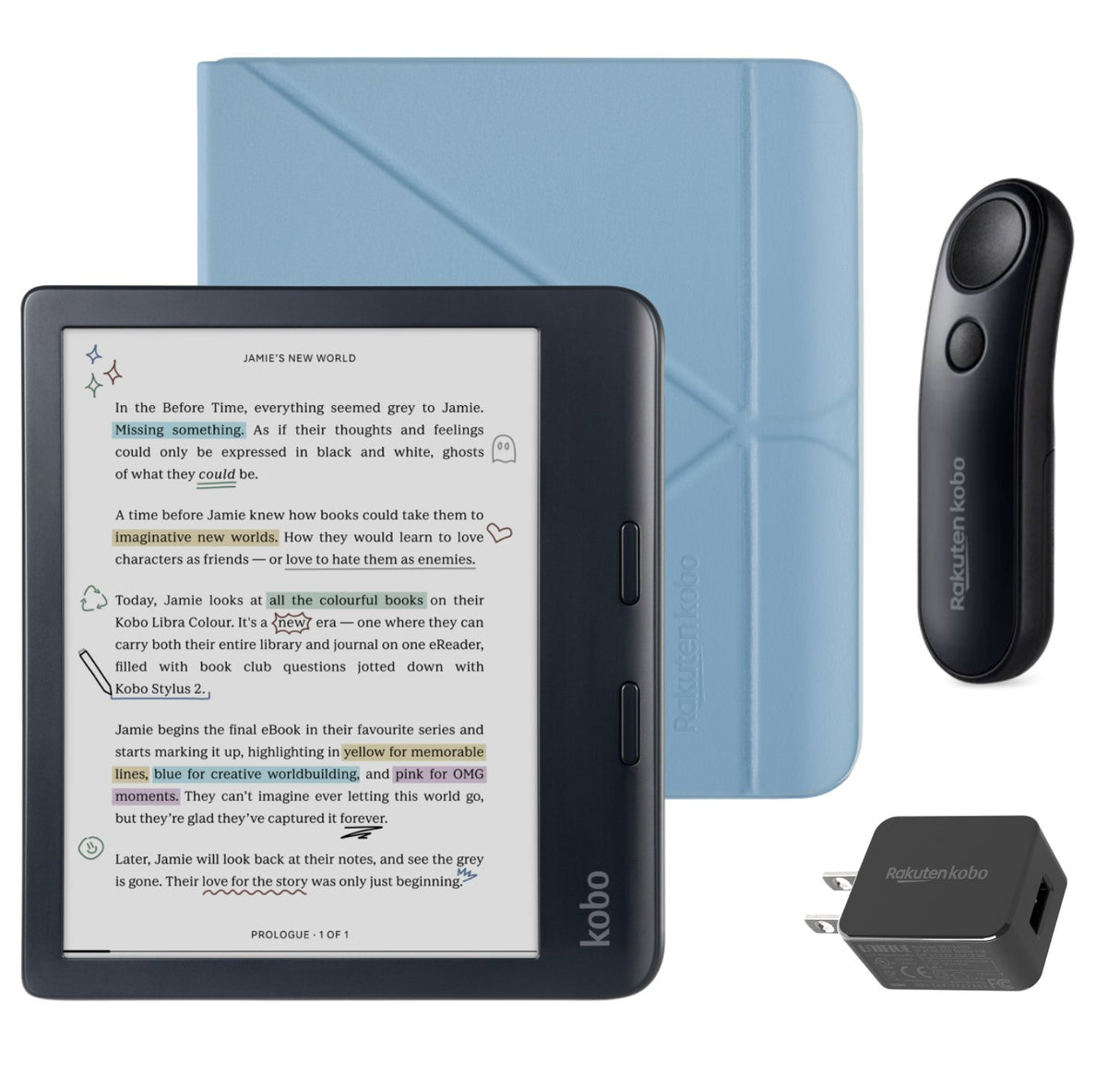 Kobo Libra Colour (Black) eReader with SleepCover & Black Remote Page Turner Bundle