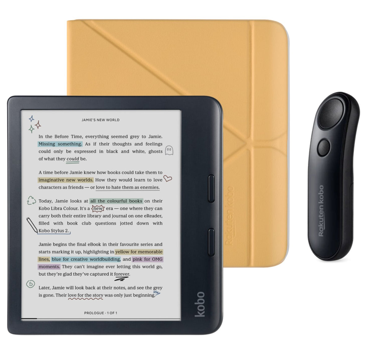 Kobo Libra Colour (Black) eReader with SleepCover & Black Remote Page Turner Bundle