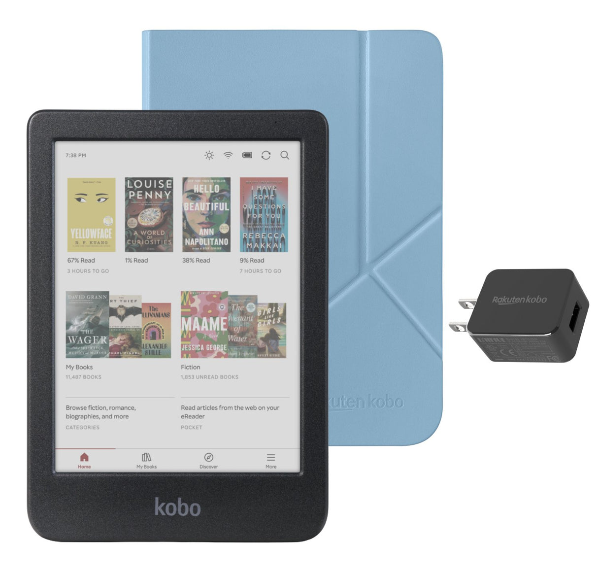 Kobo Clara Colour eReader with Dusk Blue SleepCover & AC Bundle