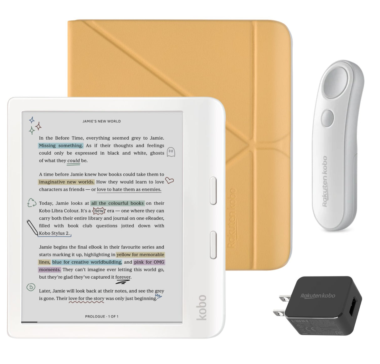 Kobo Libra Colour (White) eReader with SleepCover & White Remote Page Turner Bundle