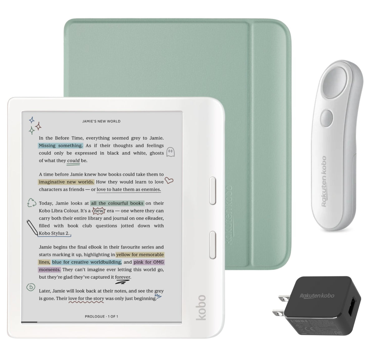 Kobo Libra Colour (White) eReader with SleepCover & White Remote Page Turner Bundle