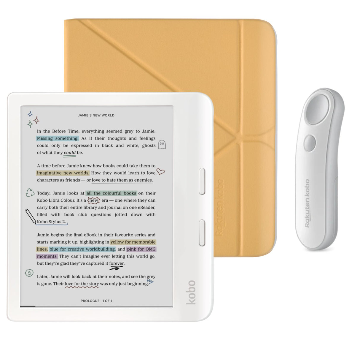 Kobo Libra Colour (White) eReader with SleepCover & White Remote Page Turner Bundle