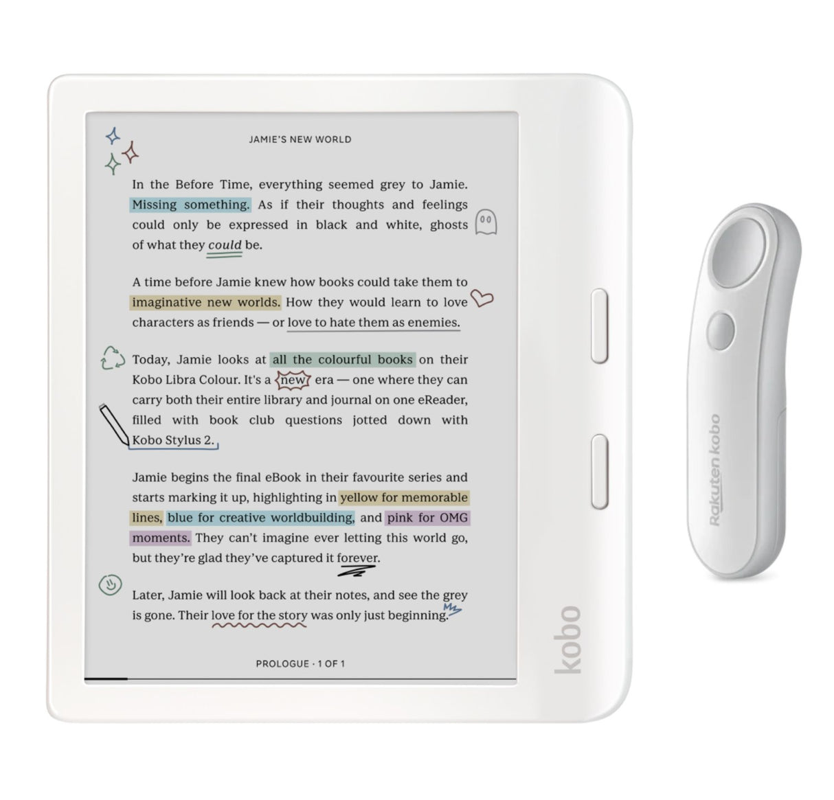 Kobo Libra Colour (White) eReader with White Remote Bundle