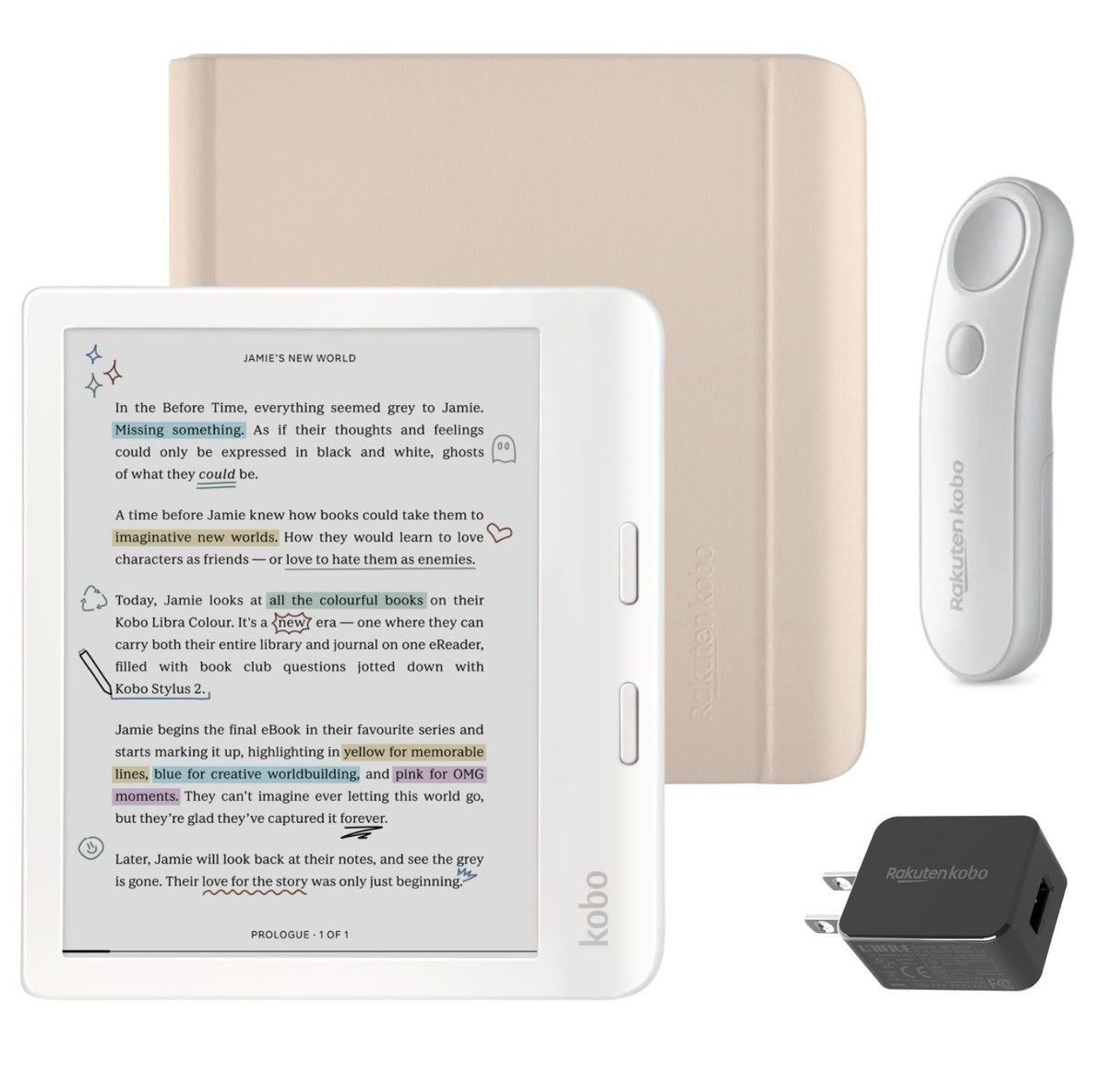 Kobo Libra Colour (White) eReader with Notebook SleepCover & White Remote Page Turner Bundle