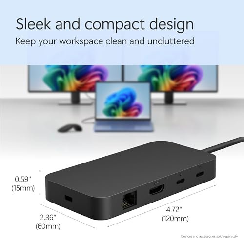 Microsoft Surface USB4 Dock – Gigabit Ethernet, USB C to 2xUSB-C/1xUSB-A/HDMI (65W Power Delivery) - Black
