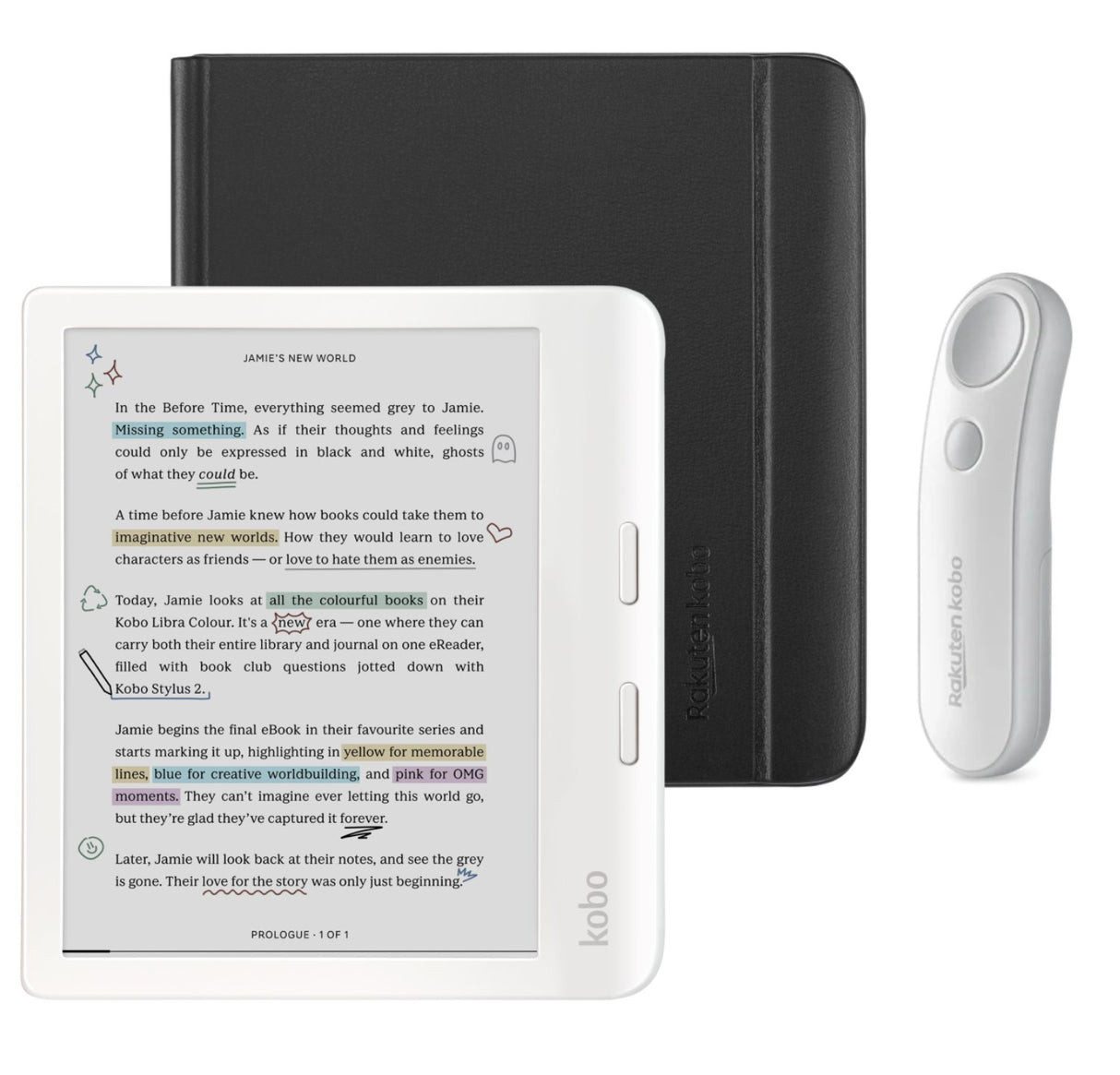 Kobo Libra Colour (White) eReader with Notebook SleepCover & White Remote Page Turner Bundle