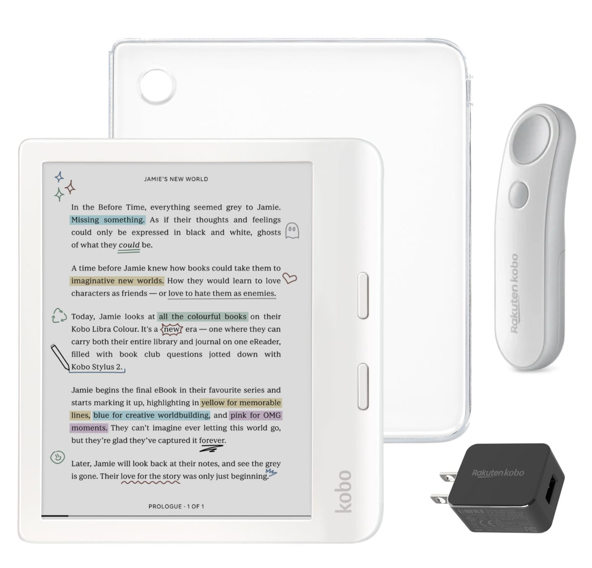 Kobo Libra Colour (White) eReader with SleepCover & White Remote Page Turner Bundle
