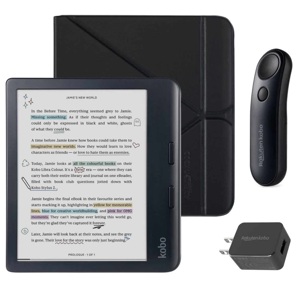 Kobo Libra Colour (Black) eReader with SleepCover & Black Remote Page Turner Bundle