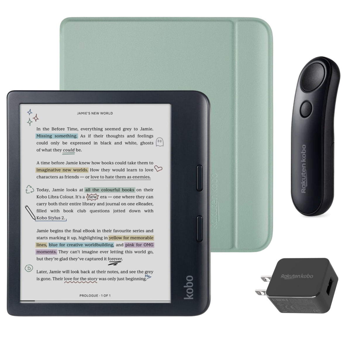 Kobo Libra Colour (Black) eReader with SleepCover & Black Remote Page Turner Bundle
