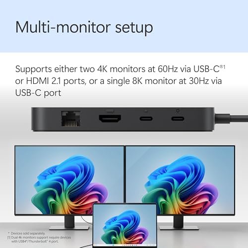 Microsoft Surface USB4 Dock – Gigabit Ethernet, USB C to 2xUSB-C/1xUSB-A/HDMI (65W Power Delivery) - Black