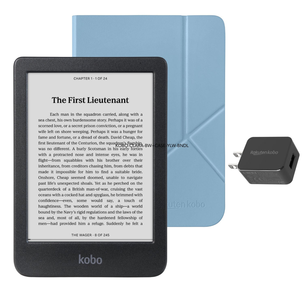Kobo Clara BW eReader with Dusk Blue SleepCover & AC Bundle