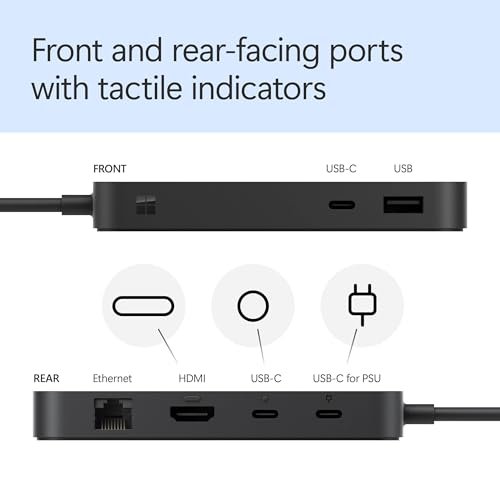 Microsoft Surface USB4 Dock – Gigabit Ethernet, USB C to 2xUSB-C/1xUSB-A/HDMI (65W Power Delivery) - Black