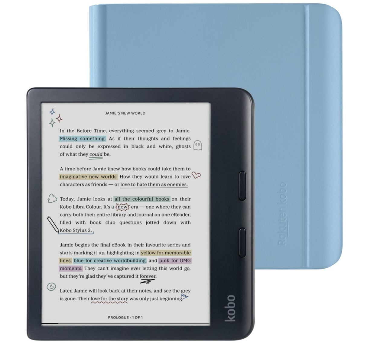 Kobo Libra Colour (Black) eReader with Dusk Blue Notebook SleepCover Bundle
