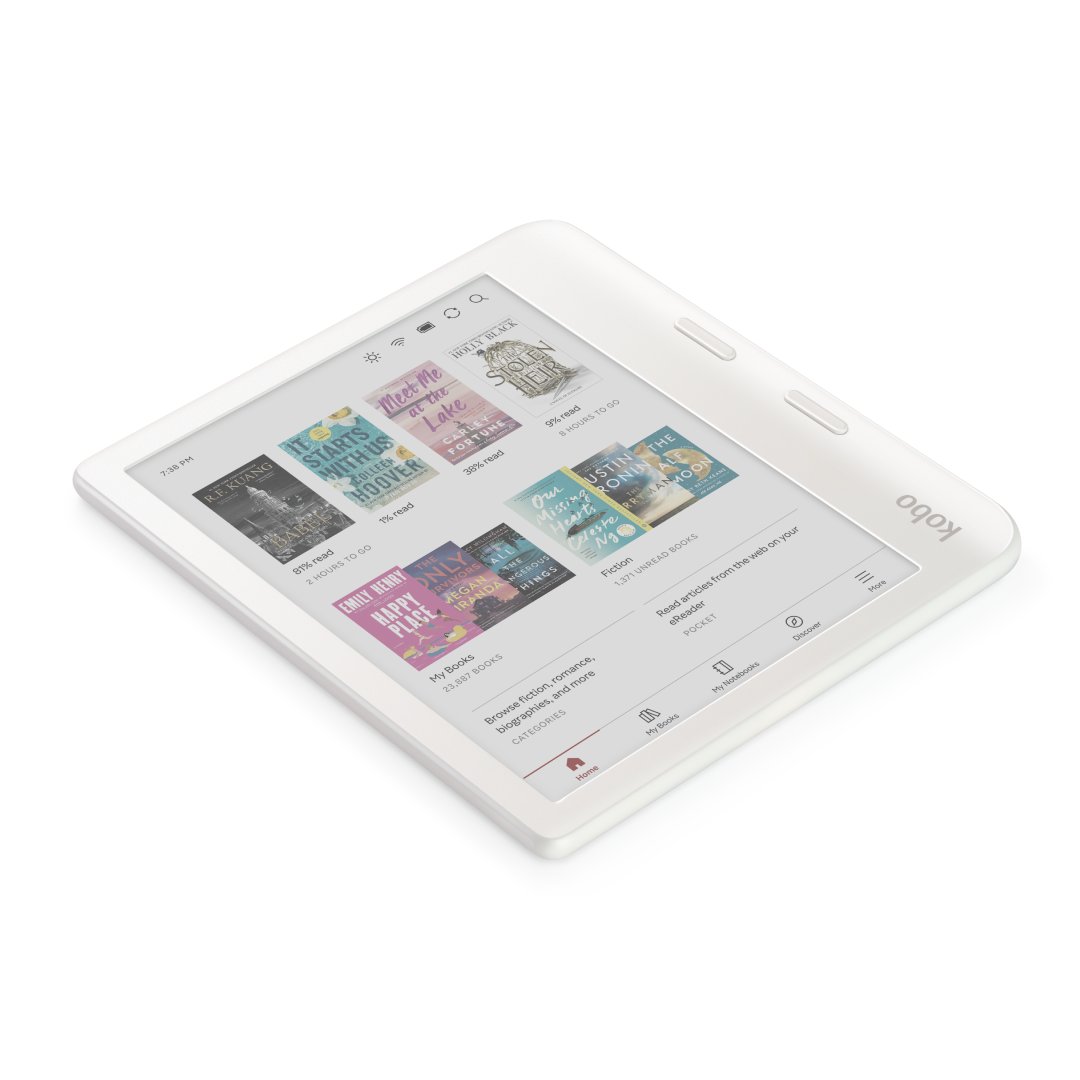 Kobo Libra Colour (White) eReader with Dusk Blue Notebook SleepCover & White Stylus 2Gen Bundle