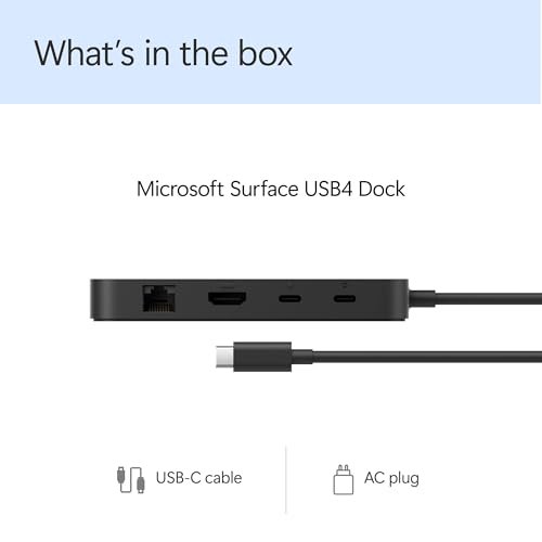 Microsoft Surface USB4 Dock – Gigabit Ethernet, USB C to 2xUSB-C/1xUSB-A/HDMI (65W Power Delivery) - Black