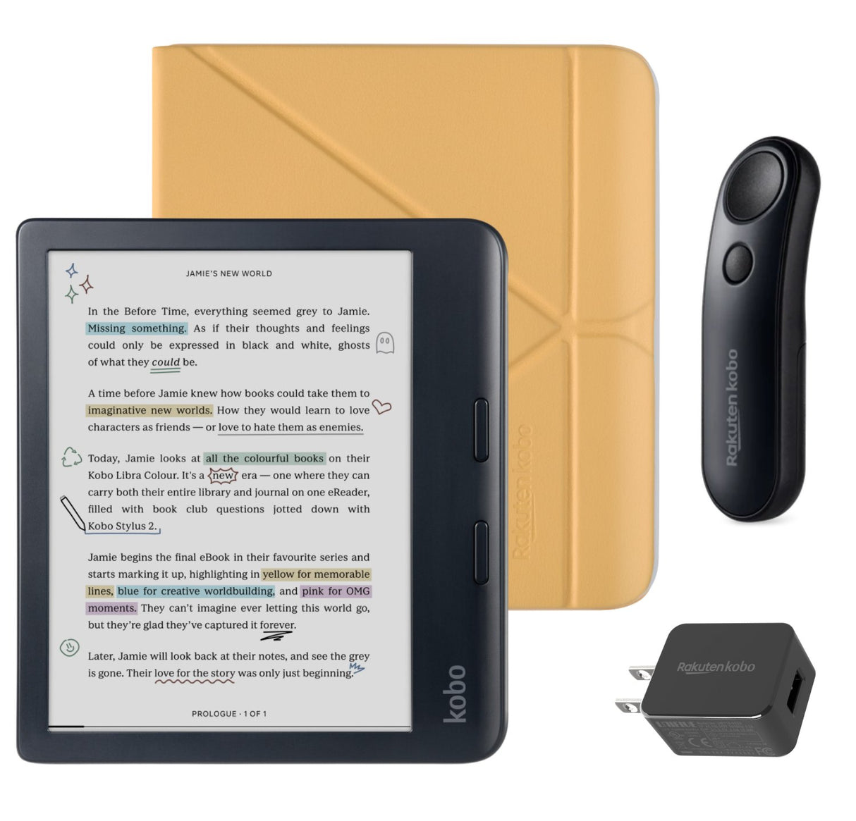 Kobo Libra Colour (Black) eReader with SleepCover & Black Remote Page Turner Bundle