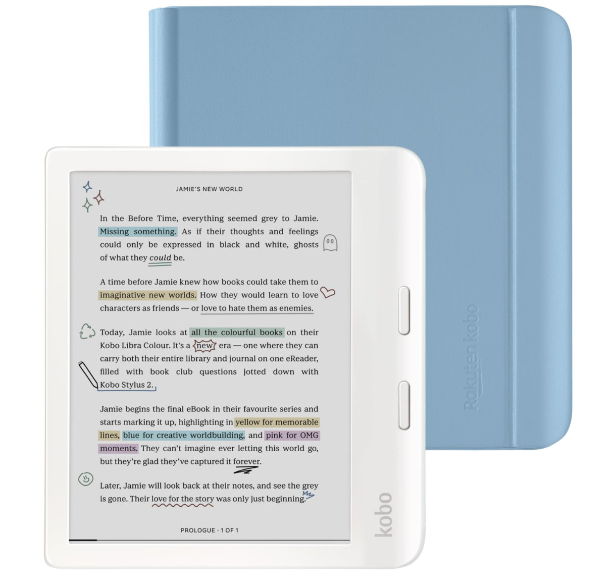 Kobo Libra Colour (White) eReader with Dusk Blue Notebook SleepCover Bundle