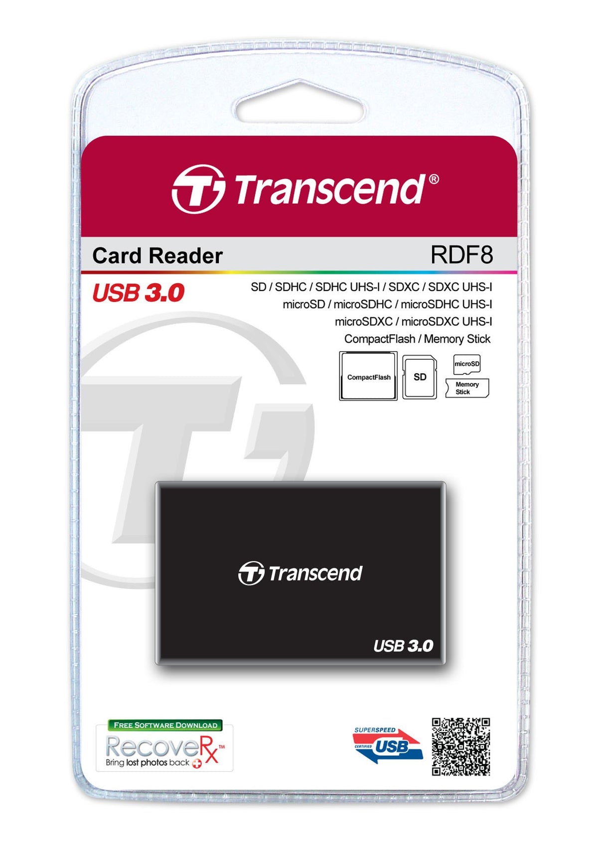 Transcend USB 3.0 Super Speed Multi-Card Reader for SD/SDHC/SDXC/MS/CF Cards (TSRDF8K)