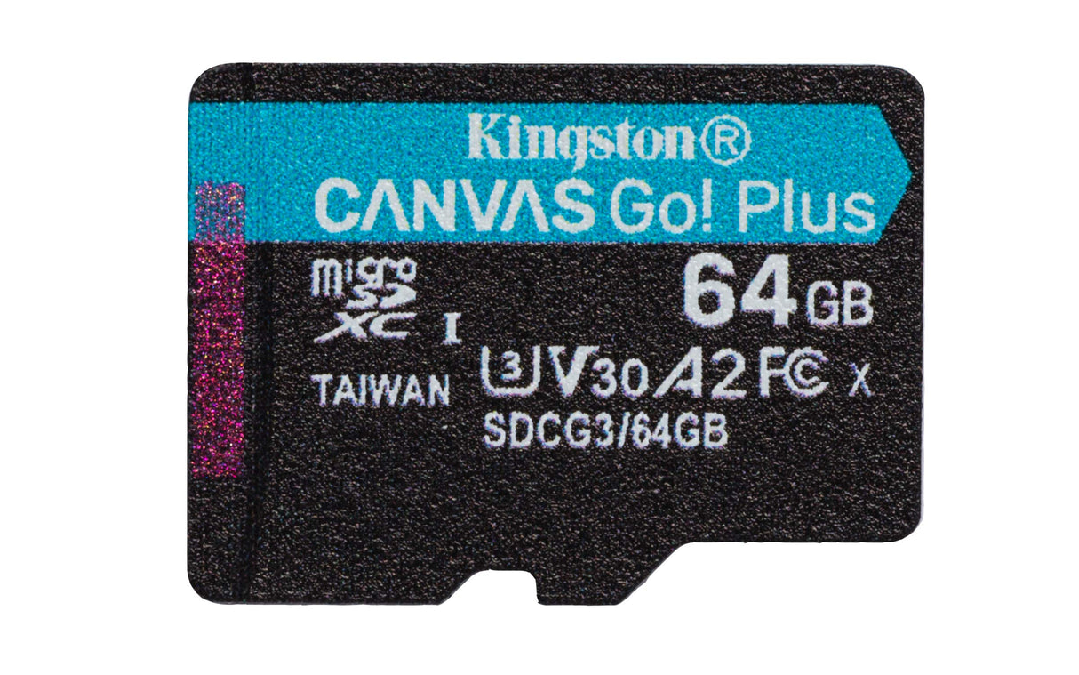 Kingston 64GB microSDXC Canvas Go Plus 170MB/s Read UHS-I, C10, U3, V30, A2/A1 Memory Card + Adapter (SDCG3/64GBET)
