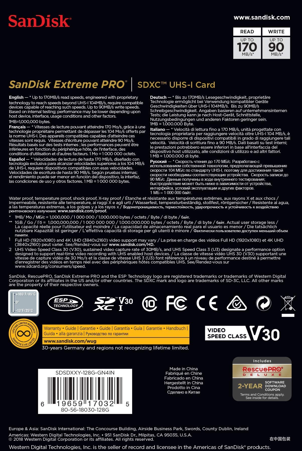 SanDisk 128GB Extreme PRO SDXC UHS-I Card - C10, U3, V30, 4K UHD, SD Card - SDSDXXY-128G-GN4IN