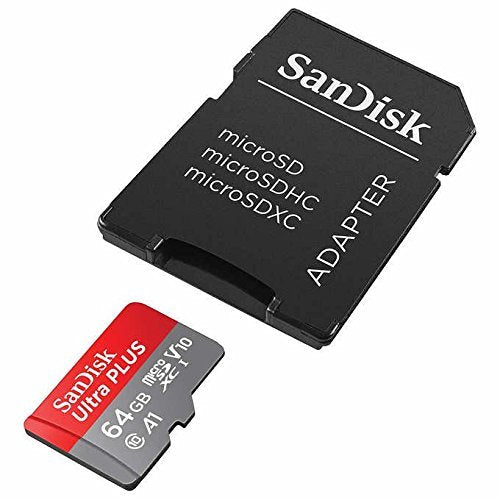 SanDisk Ultra Plus 64GB microSDXC UHS-I Card with SD Adapter, Grey/Red, Full HD up to 100 MB/S For Android Phone, Tables and Camera (2 Pack of 64 GB Micro SD- Card)