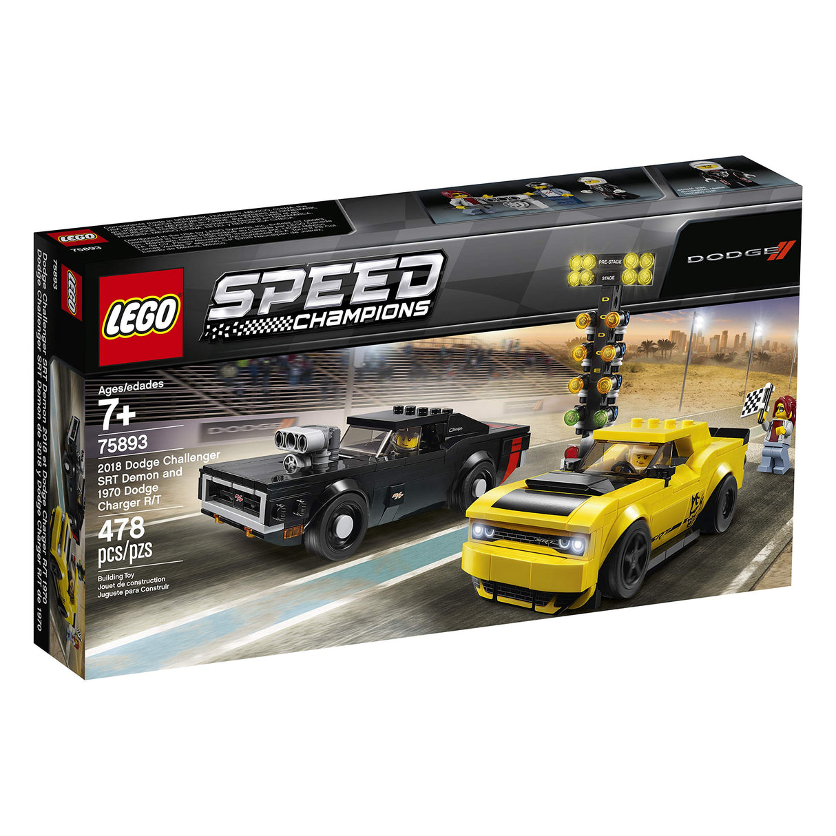 LEGO Speed Champions 2018 Dodge Challenger SRT Demon and 1970 Dodge Charger R/T 75893 (478 Piece)