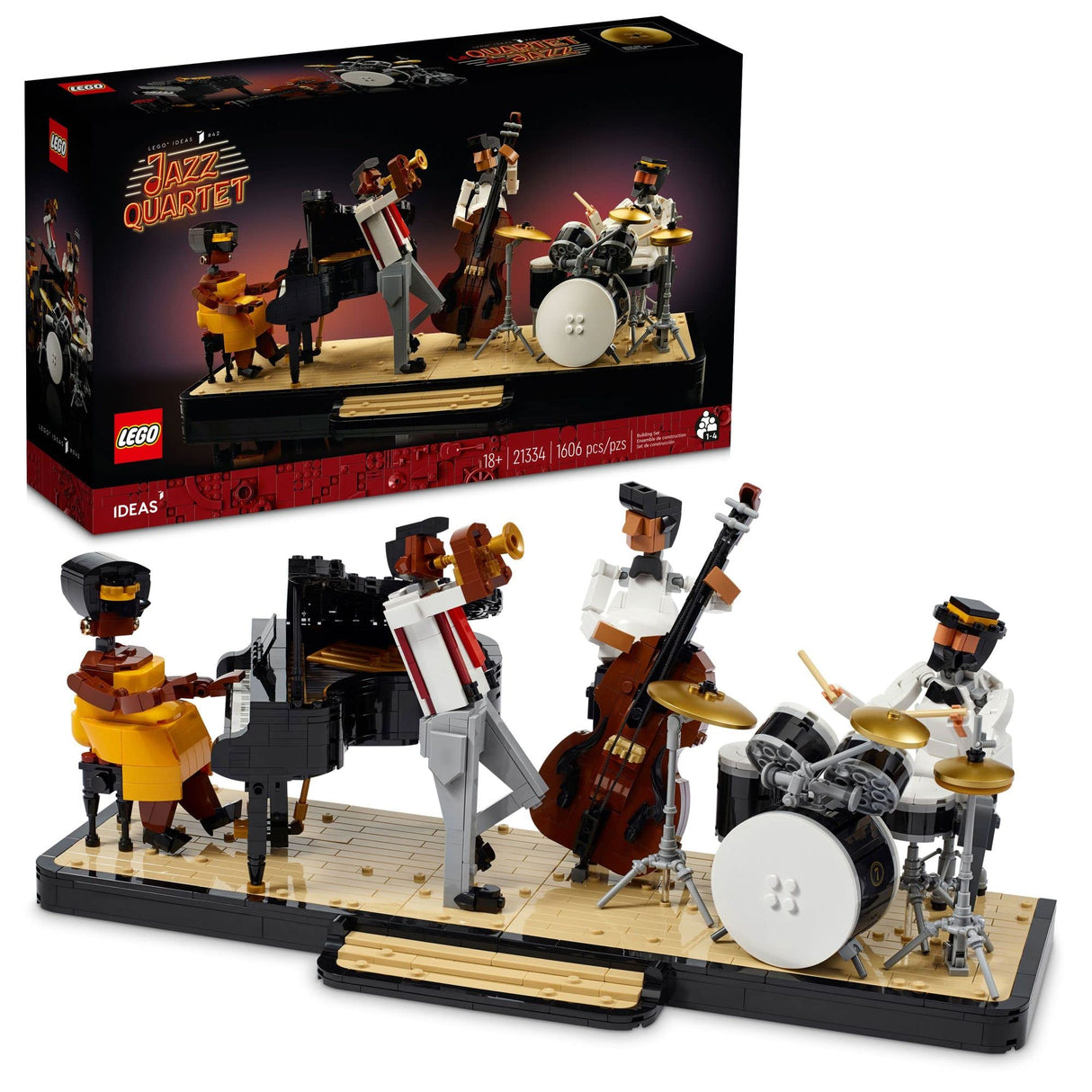 LEGO Ideas Jazz Quartet 21334, Set for Adults, Gift for Music Lovers with Band Figures and 4 Instruments: Piano, Double Bass, Trumpet & a Drum Kit