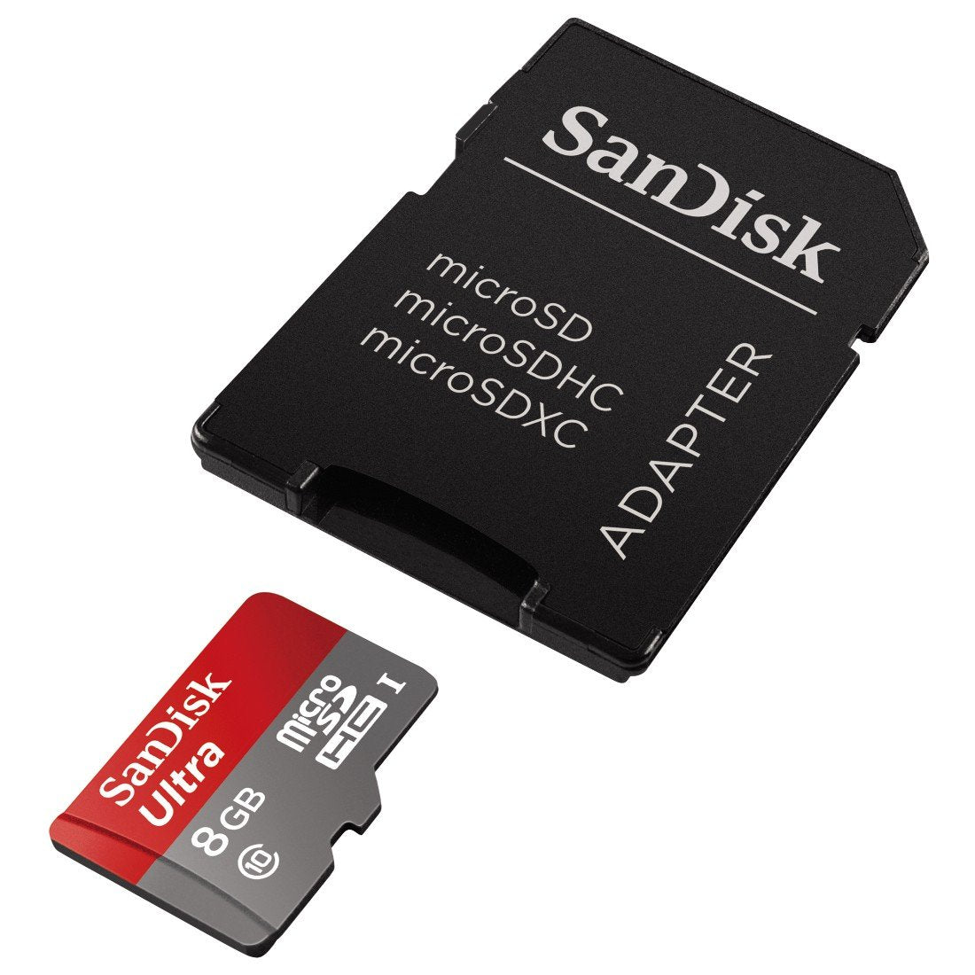 SanDisk Ultra 8GB Class 10 UHS-I MicroSDHC Memory Card with Adapter, Grey / Red, Standard Packaging (SDSDQUAN-008G-G4A)