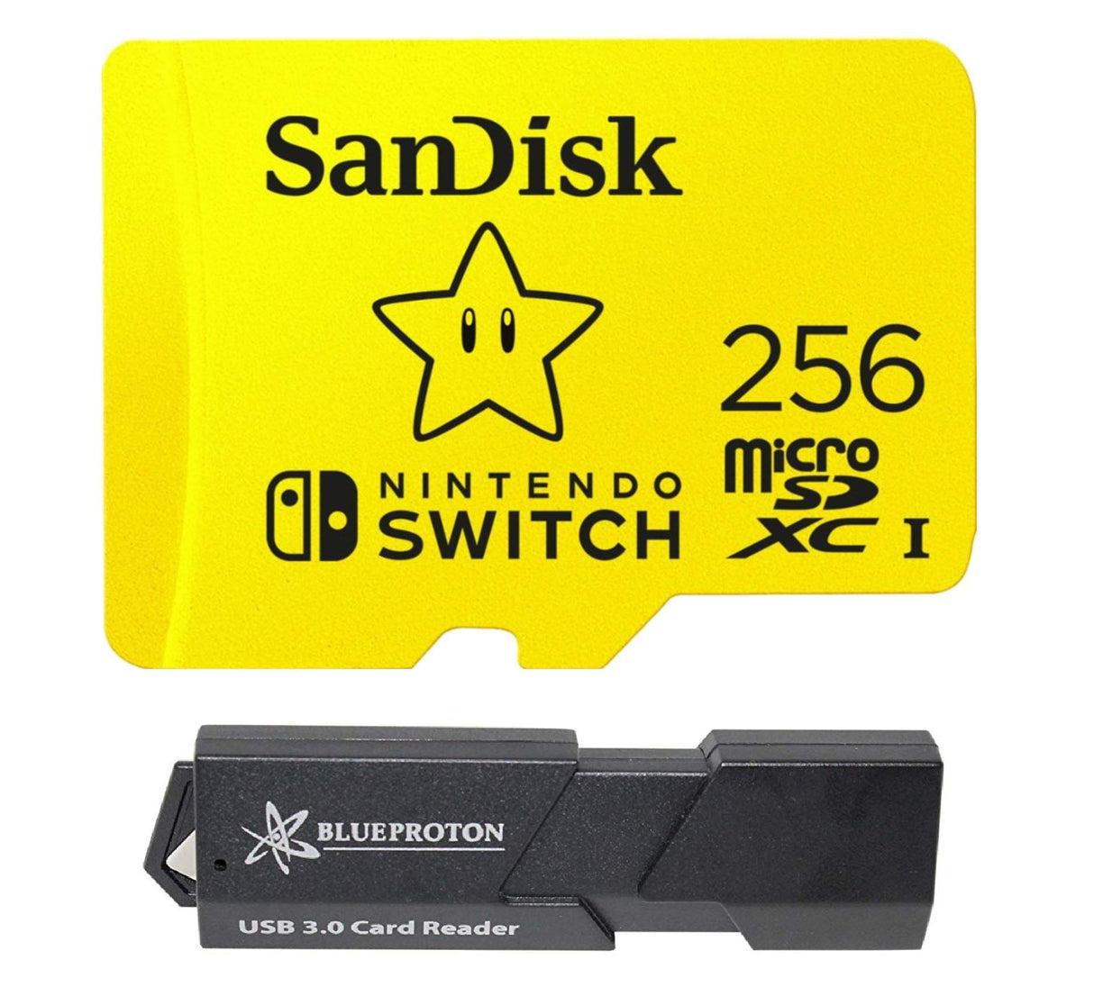 SanDisk 256GB MicroSDXC UHS-I Card for Nintendo Switch & BlueProton USB 3.0 MicroSDXC Card Reader