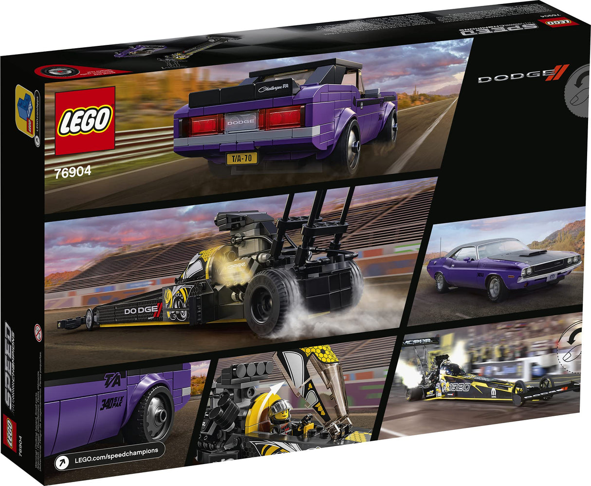 LEGO Speed Champions Mopar Dodge//SRT Top Fuel Dragster and 1970 Dodge Challenger T/A 76904 Building Toy; New 2021 (627 Pieces) (Open Box, Like New)