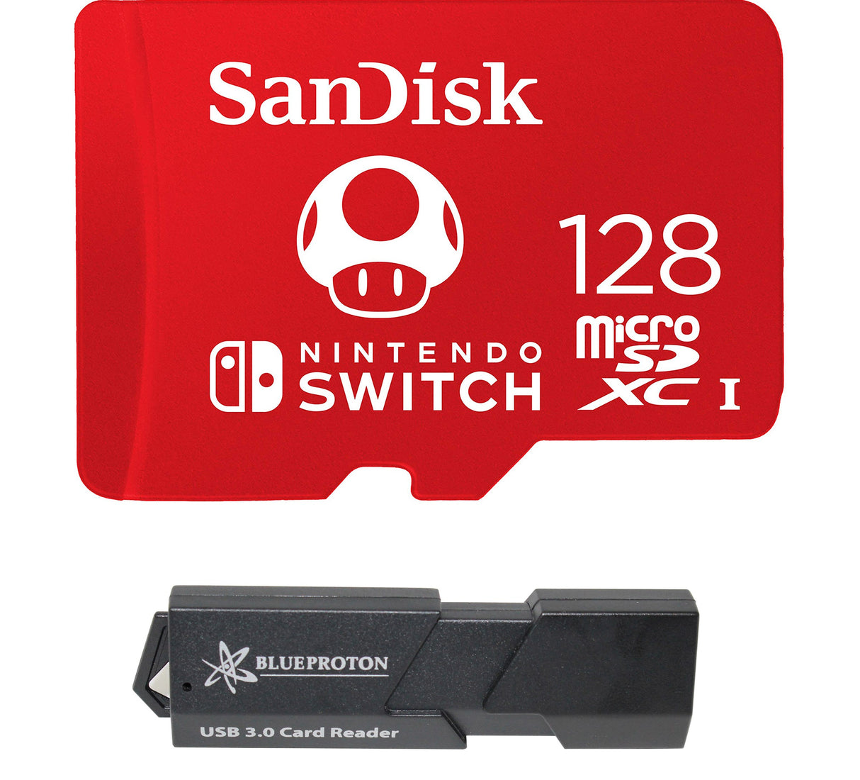 SanDisk 128GB MicroSDXC UHS-I Card for Nintendo Switch Bundle with & BlueProton USB 3.0 MicroSDXC Card Reader